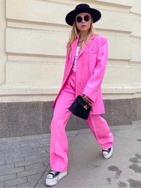 Jacquemus Hot Pink Wide-Leg Suit Pants